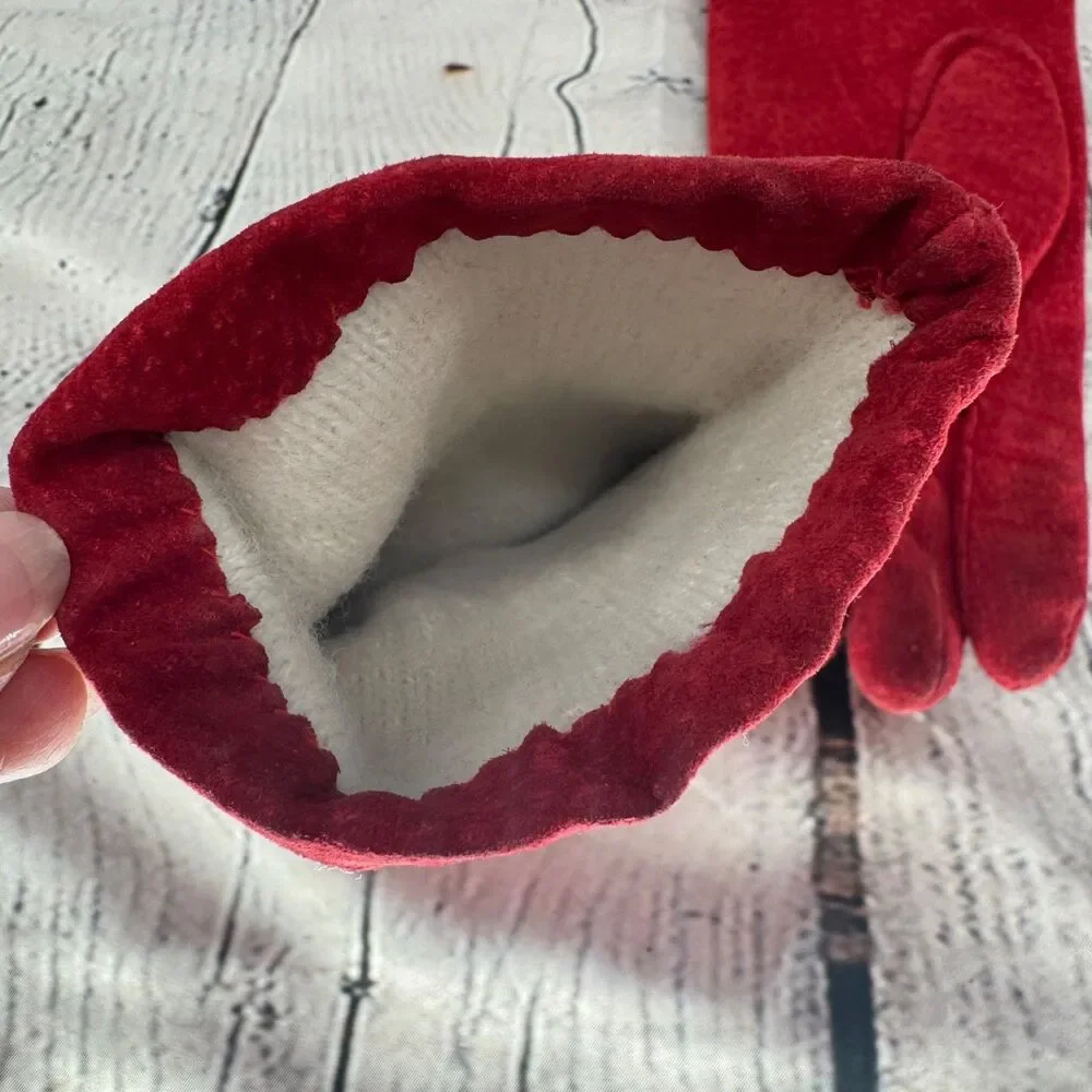 Isotoner Aris 115 Gloves Women's Size M Red Suede Leather - Picture 5 of 7
